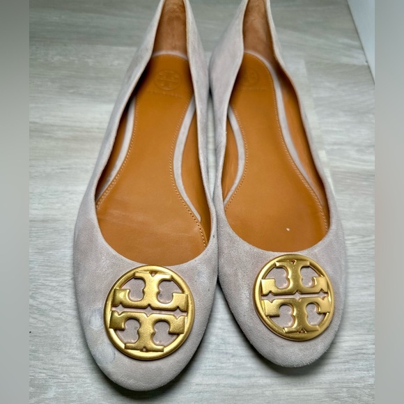 Tory Burch Womens Gray With Gold Emblem Leather Ballet Flats Shoes Sz 9 - Picture 8 of 16